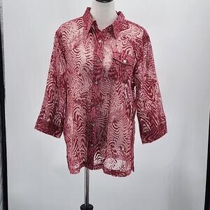 Chico's Mesh Zebra Button Down 3/4 Sleeve Sheer Blouse Chico's Sz 3 XL / 16